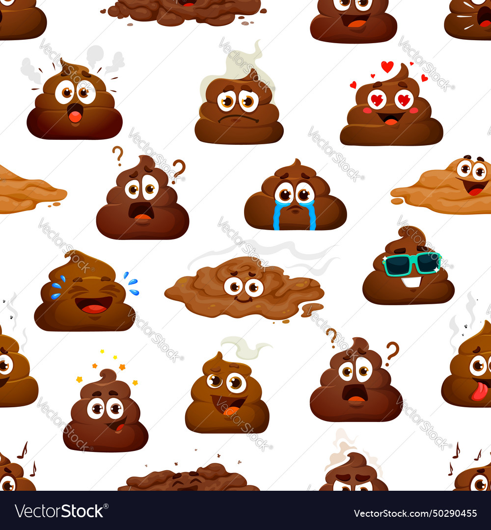 Cartoon poop emoji funny poo excrement pattern Vector Image