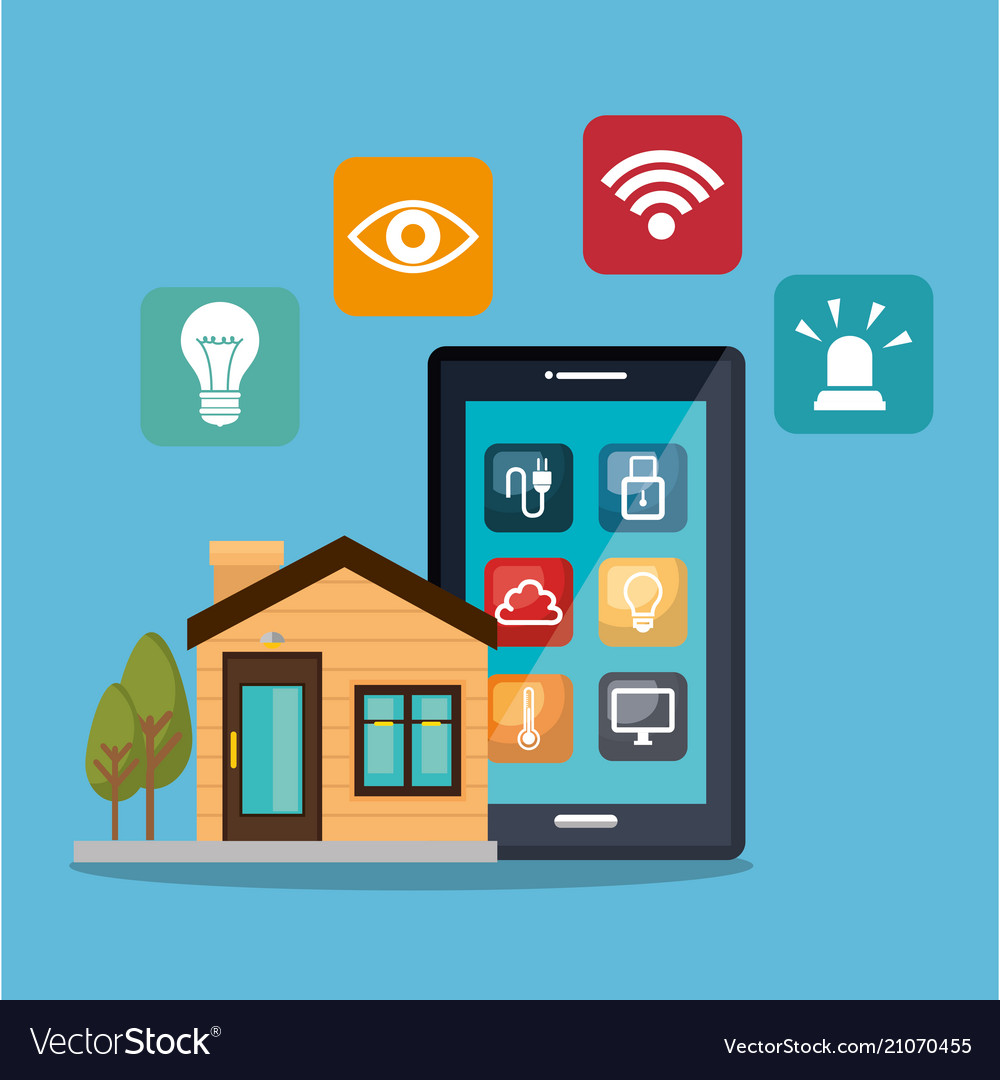 Smartphone controlling smart home Royalty Free Vector Image