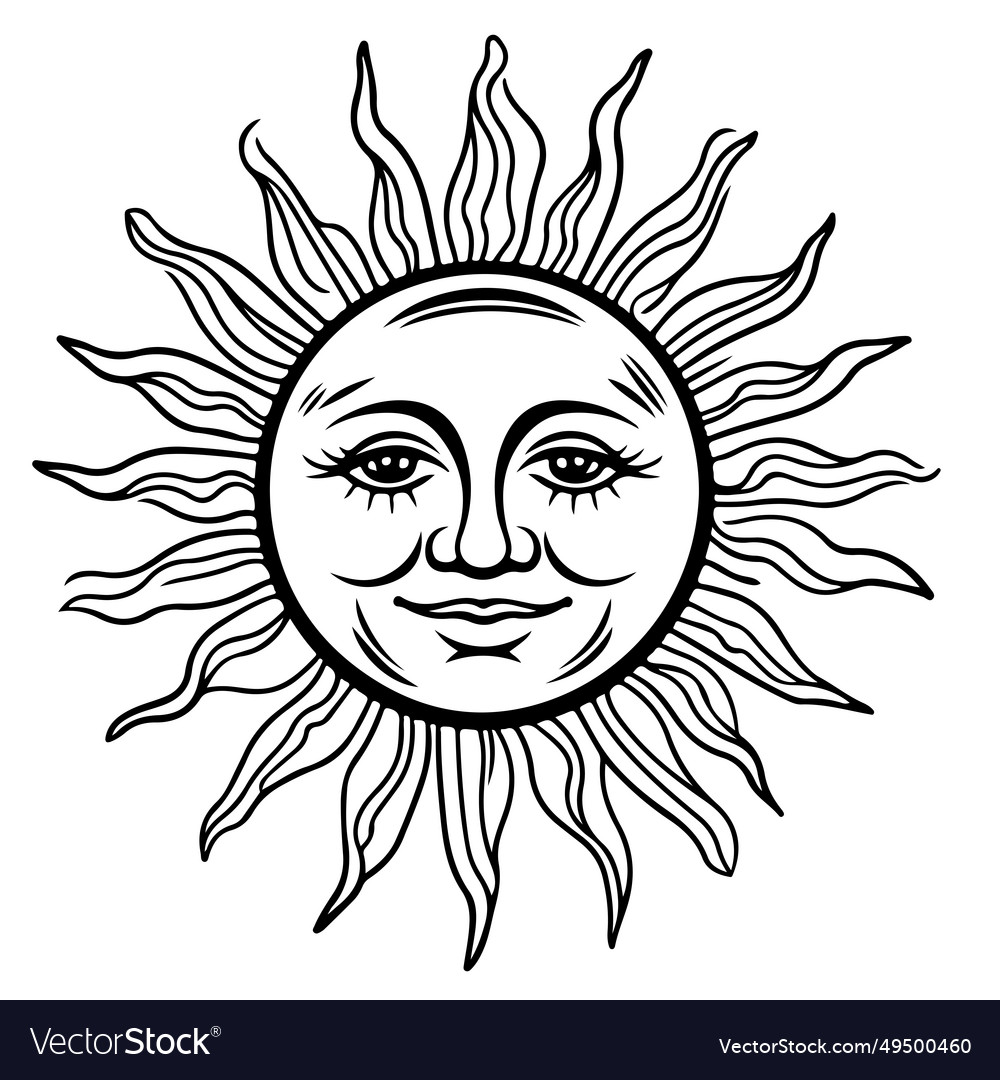 Cartoon sun symbol with face simple vintage style Vector Image