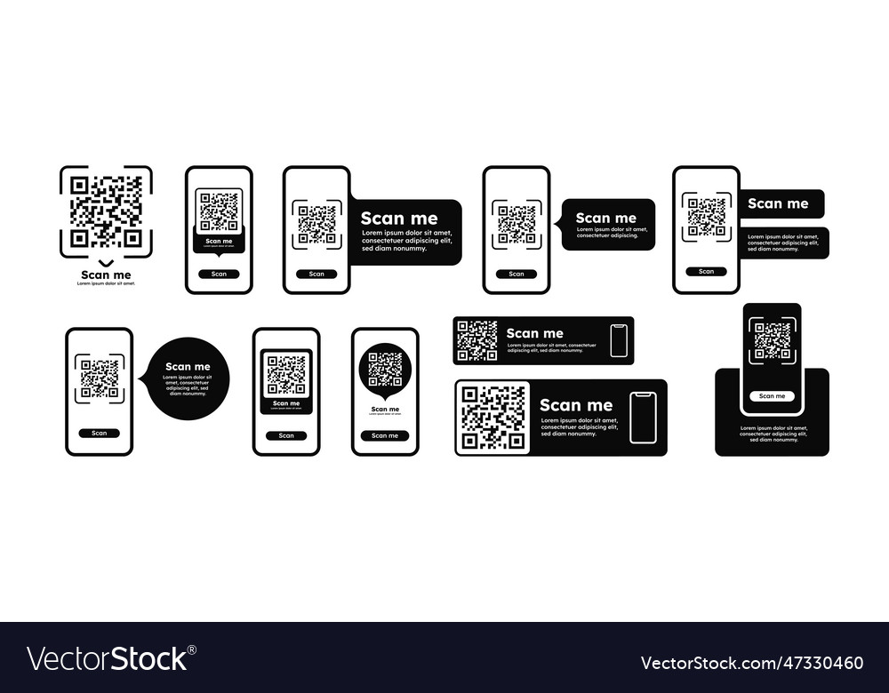 Qr code on phone set Royalty Free Vector Image