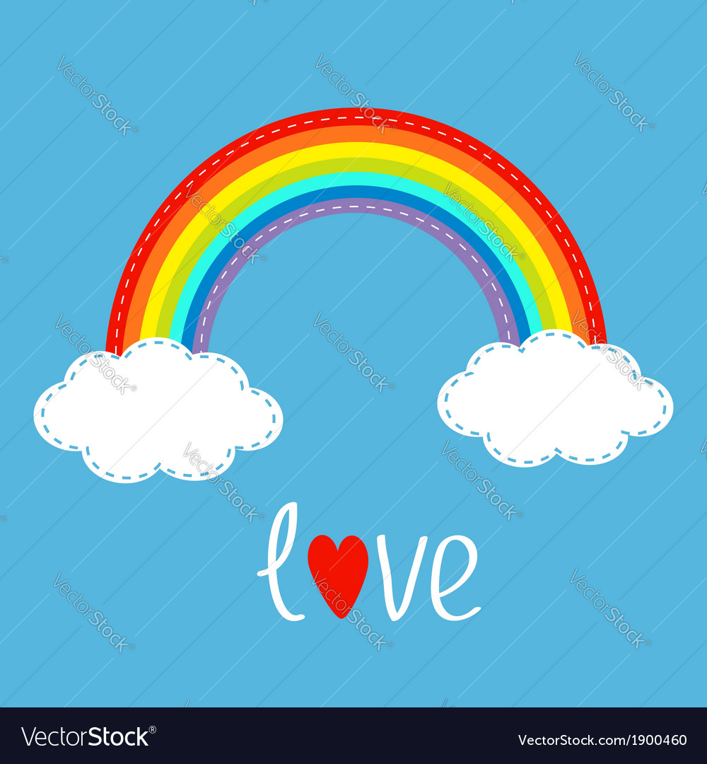 Rainbow and two clouds in the sky dash line love Vector Image