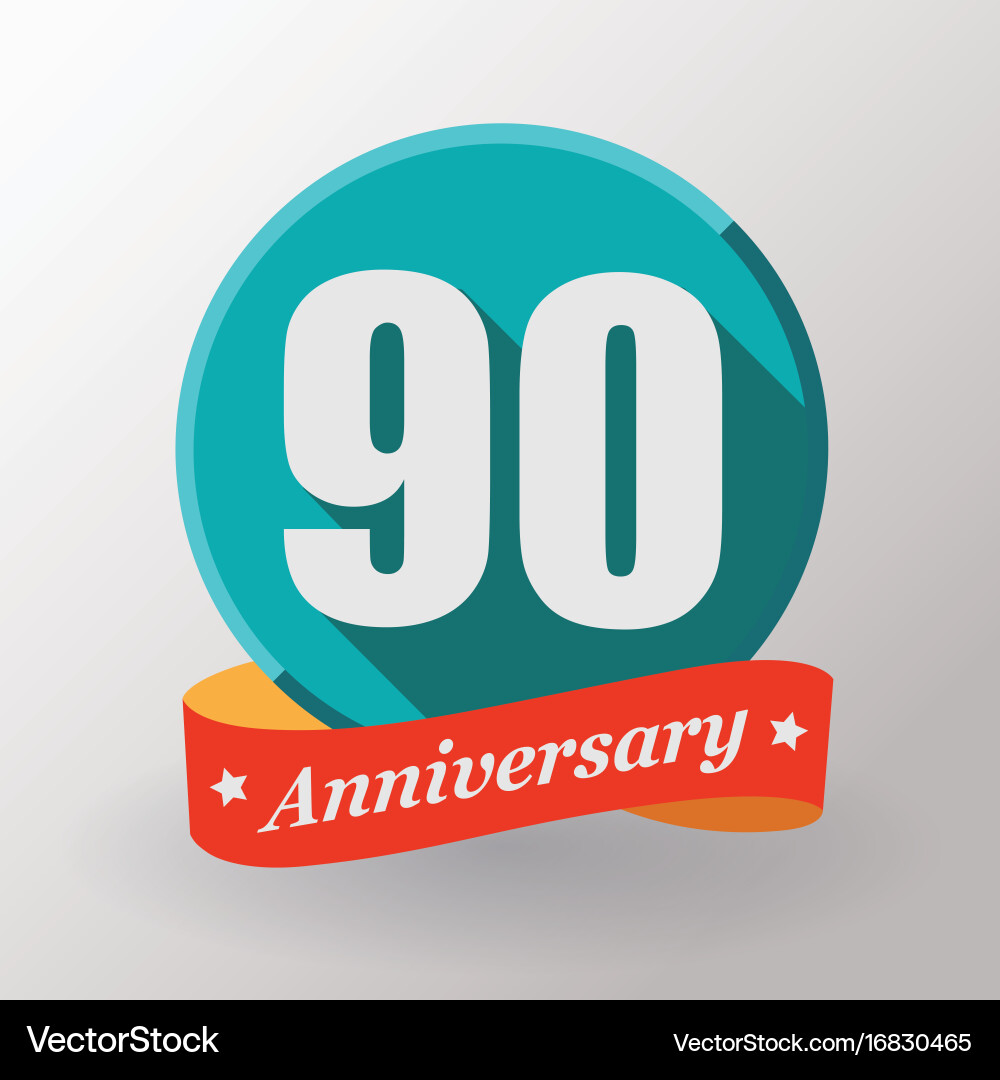 90 anniversary label with ribbon Royalty Free Vector Image