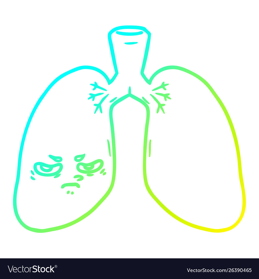 Cold gradient line drawing cartoon angry lungs Vector Image