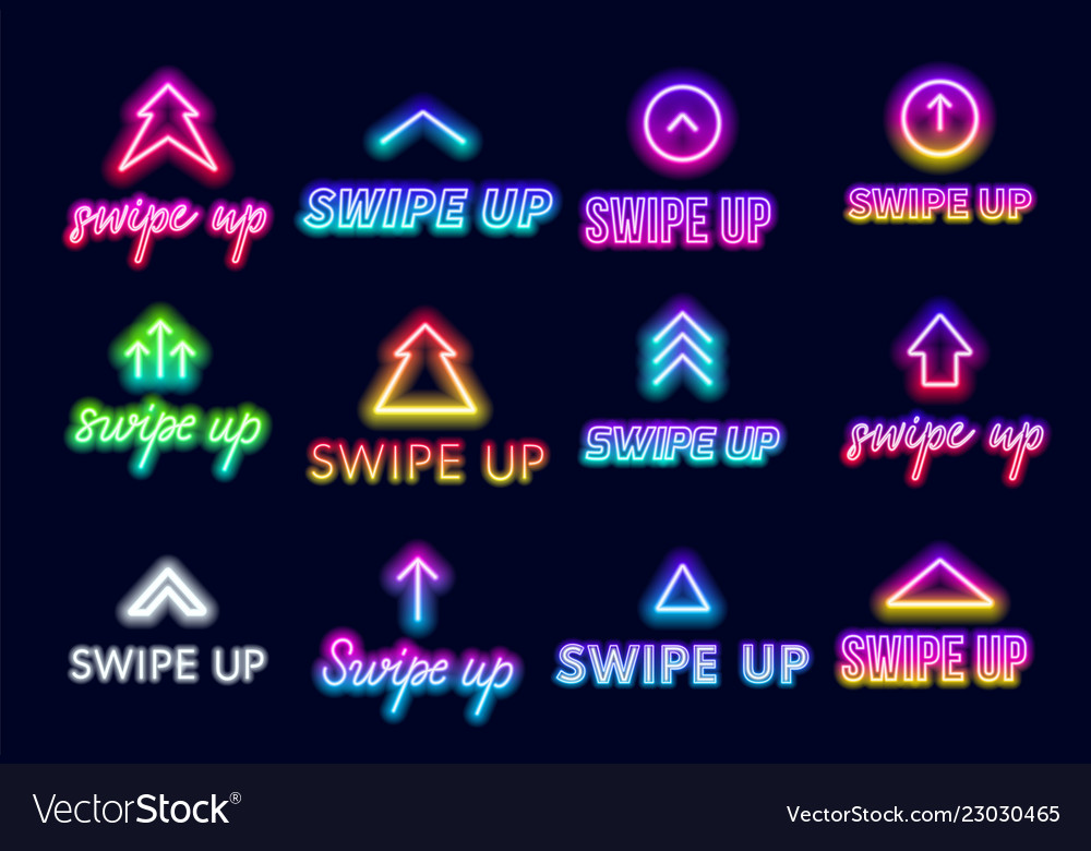 Neon Sign Swipe Up Button For Stories In The Vector Image