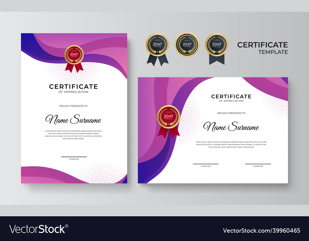 Set certificate template with dynamic Royalty Free Vector