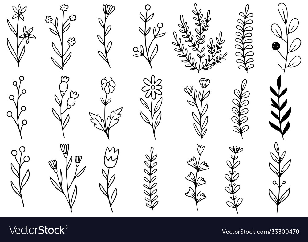 0046 hand drawn flowers doodle Royalty Free Vector Image