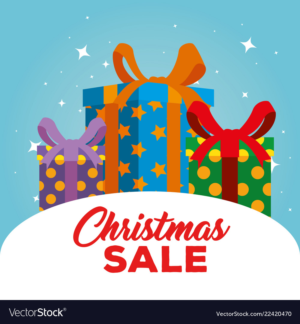 Christmas sale label with gifts Royalty Free Vector Image