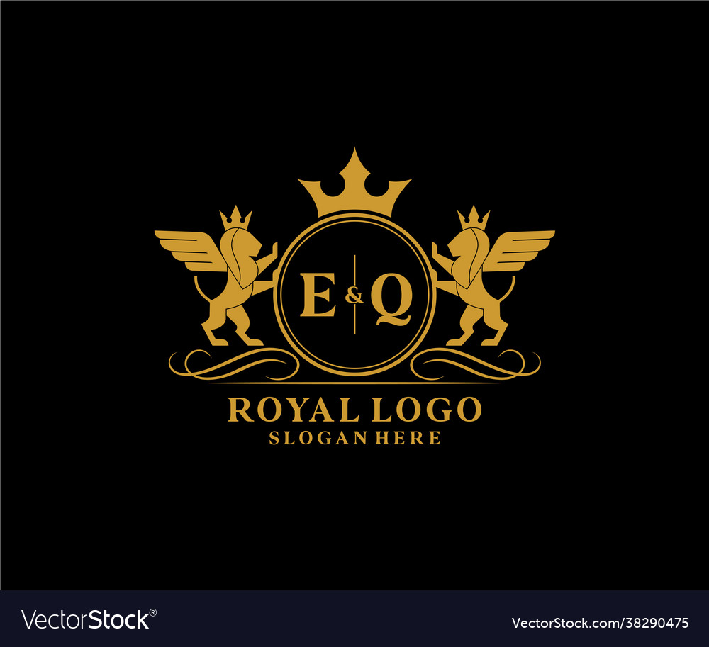 Initial eq letter lion royal luxury heraldiccrest Vector Image