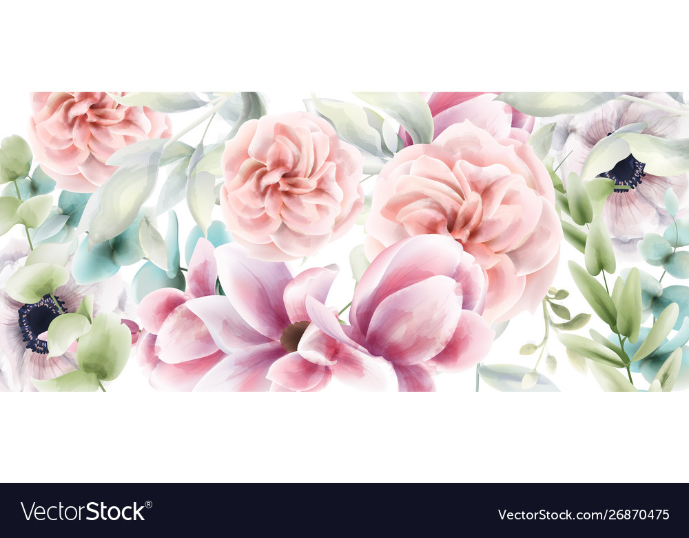 Pink Roses Floral Card Watercolor Provence Vector Image