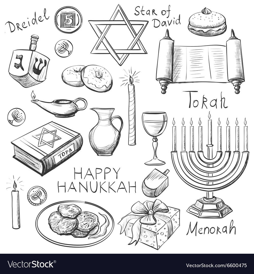 Set happy hanukkah designed elements Royalty Free Vector