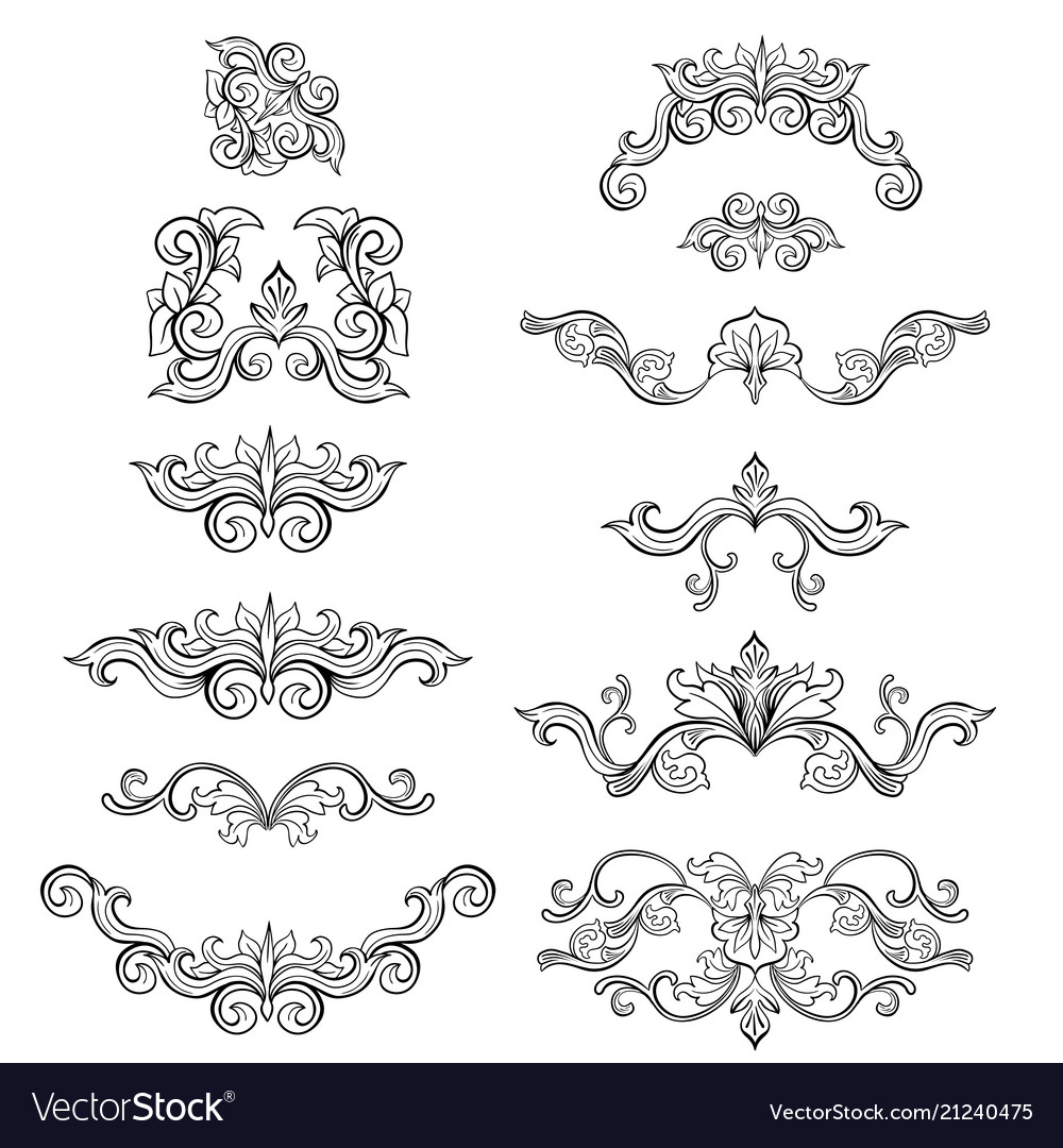 Set of isolated black sketches floral Royalty Free Vector