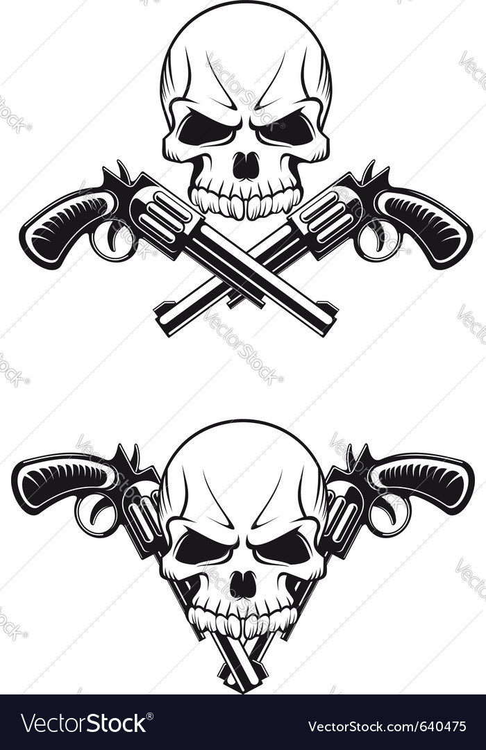 Skull with revolvers Royalty Free Vector Image