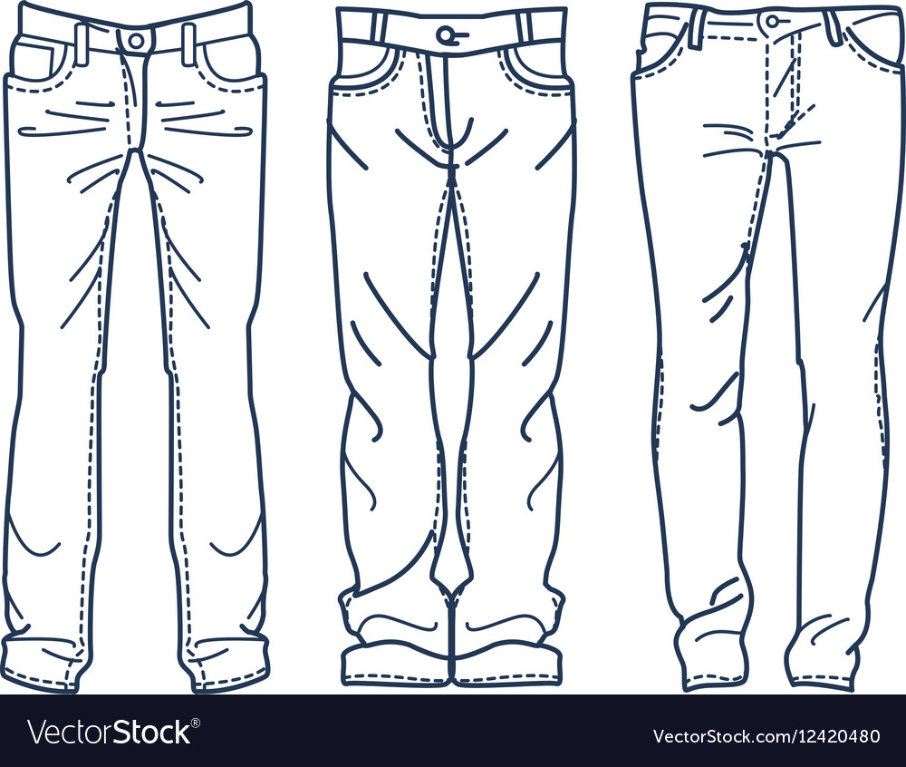 Drawing blue jeans outline Jean mens jean Vector Image