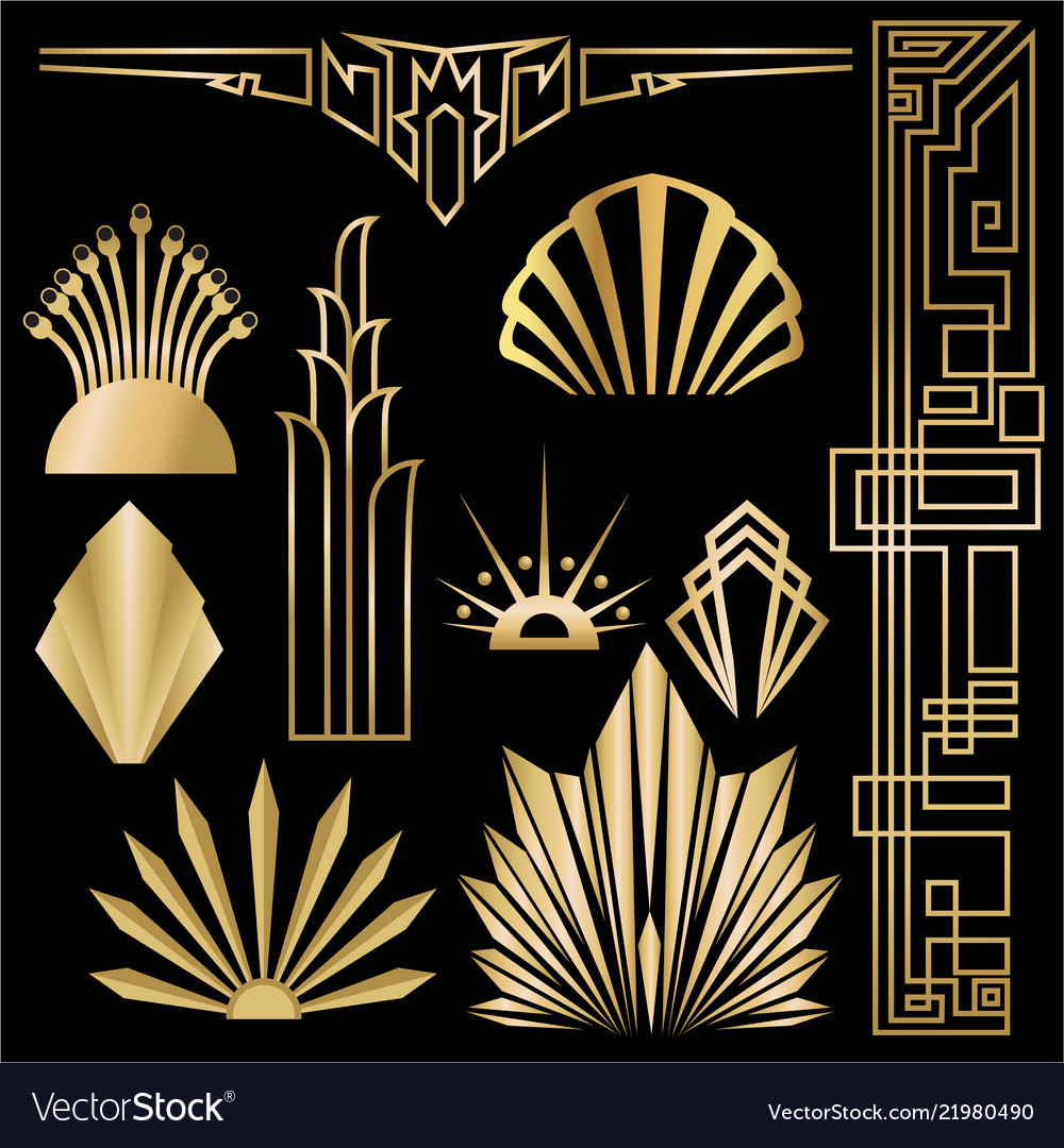 Art decoart nuvo diy golden black elegant set Vector Image