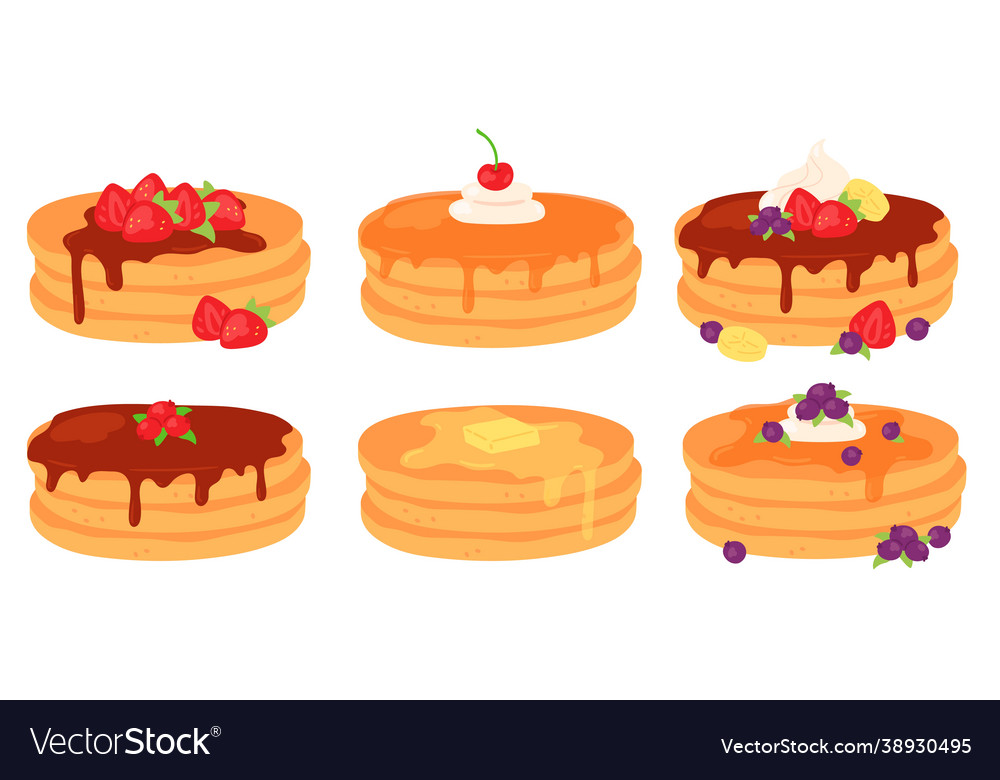 Cartoon breakfast pancake stacks with maple syrup Vector Image