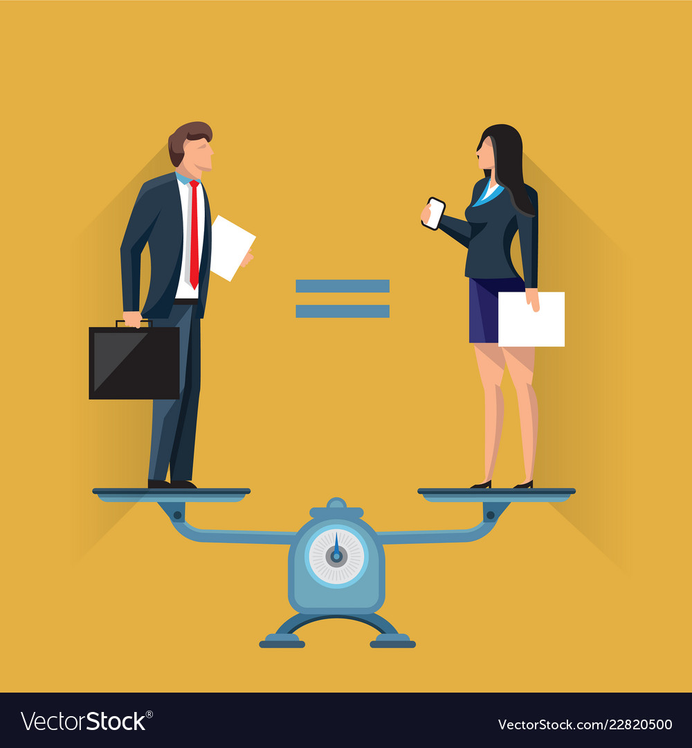 Equal positions of man and woman on scales Vector Image