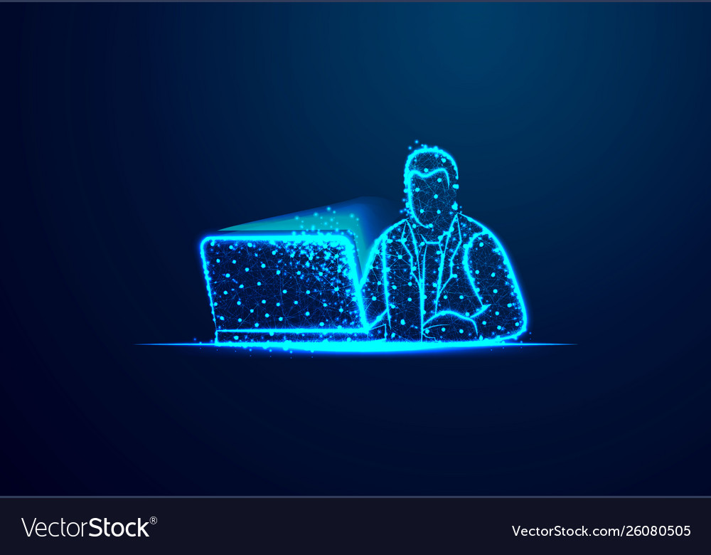 Businessman working on computer icon from lines Vector Image