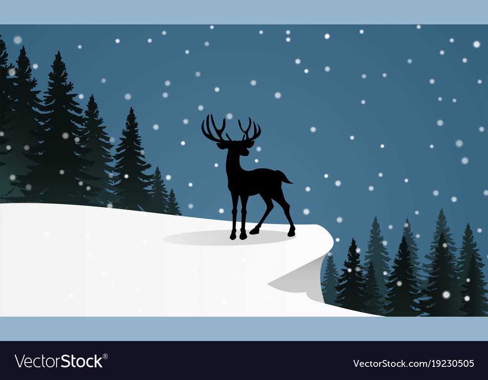Deer Standing On The Snow Hill