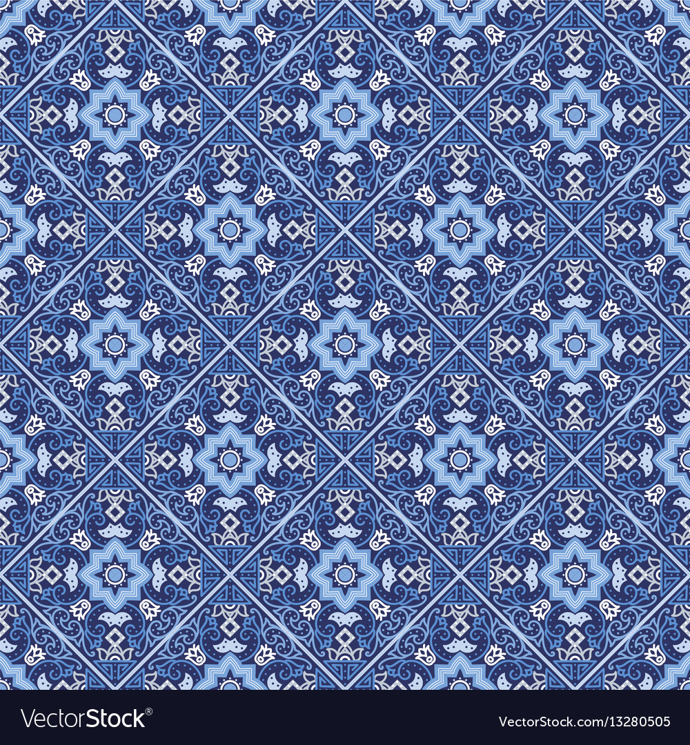 Portuguese azulejo tiles seamless patterns Vector Image