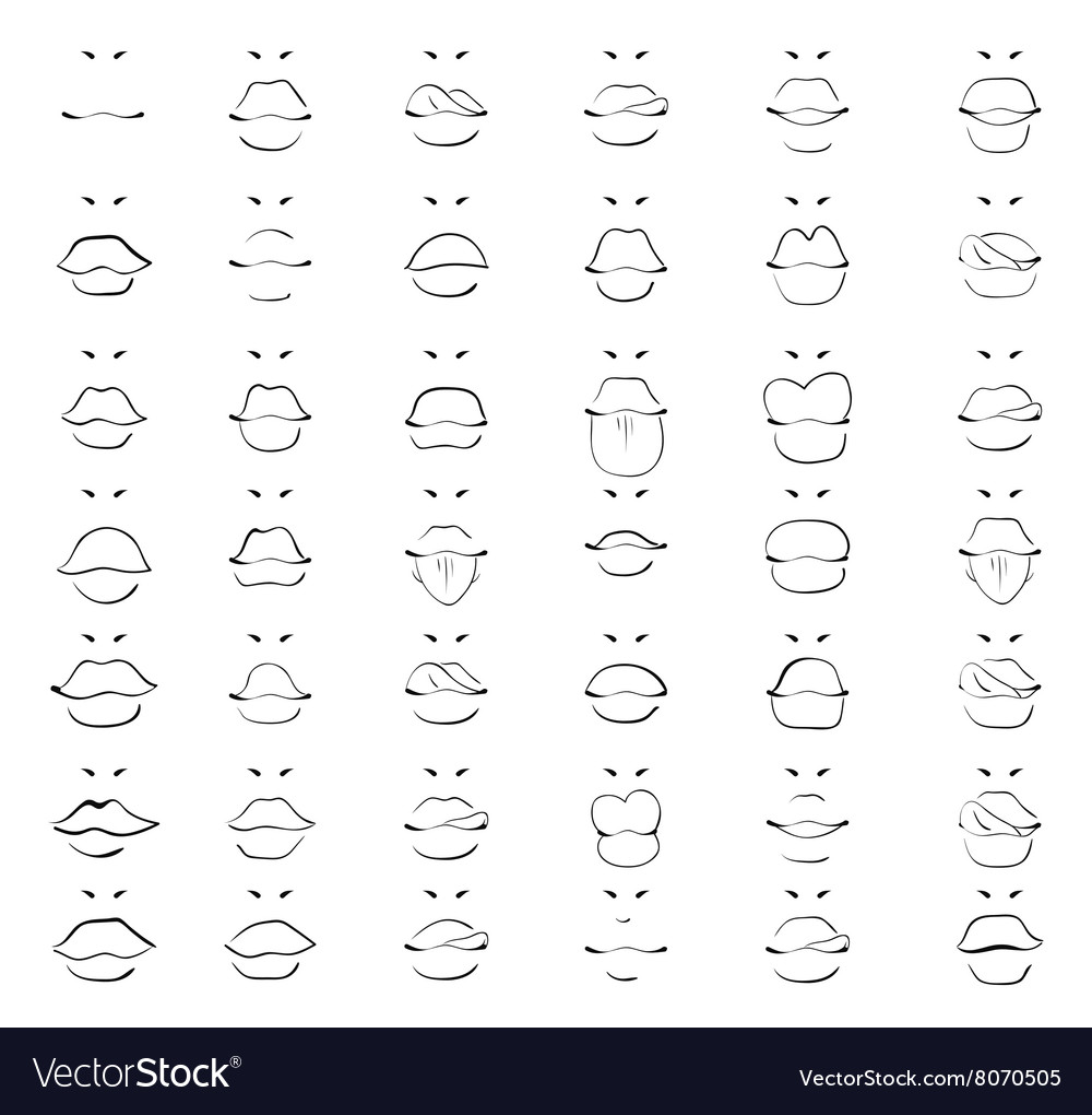 Set Isolated Fashion Sketch Lips Women Monochrome