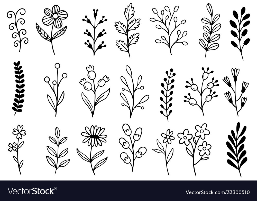 0078 hand drawn flowers doodle Royalty Free Vector Image