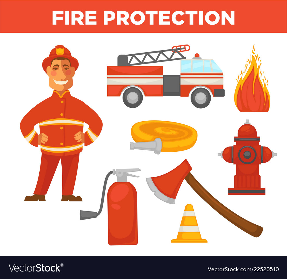 Fire protection and extinguishing equipment tools Vector Image