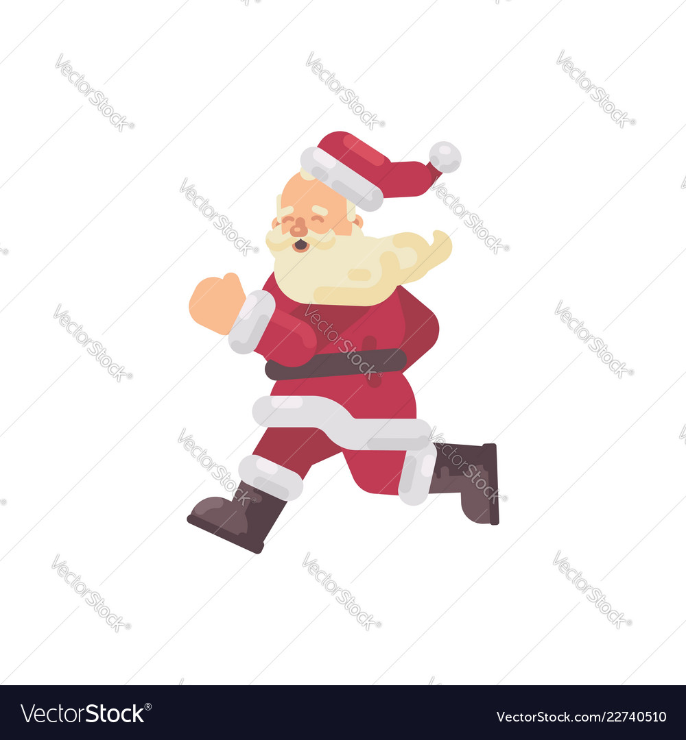 Happy santa claus running flat christmas character