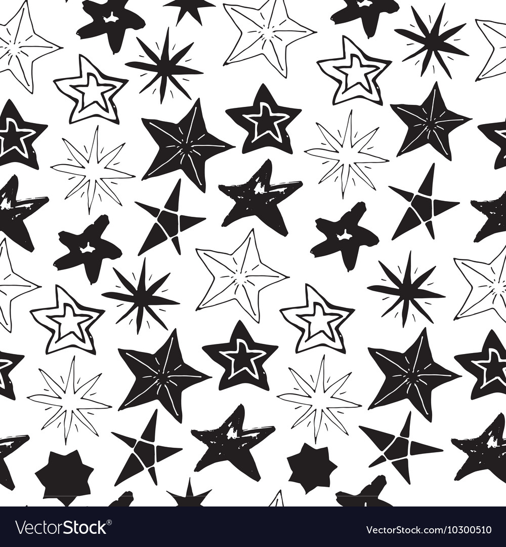 Star sketch doodles seamless pattern hand drawn Vector Image