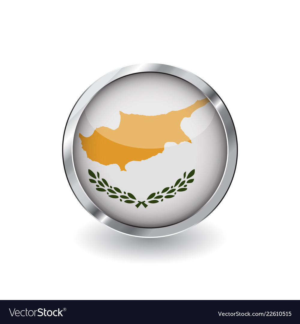 Flag of cyprus button with metal frame and shadow Vector Image