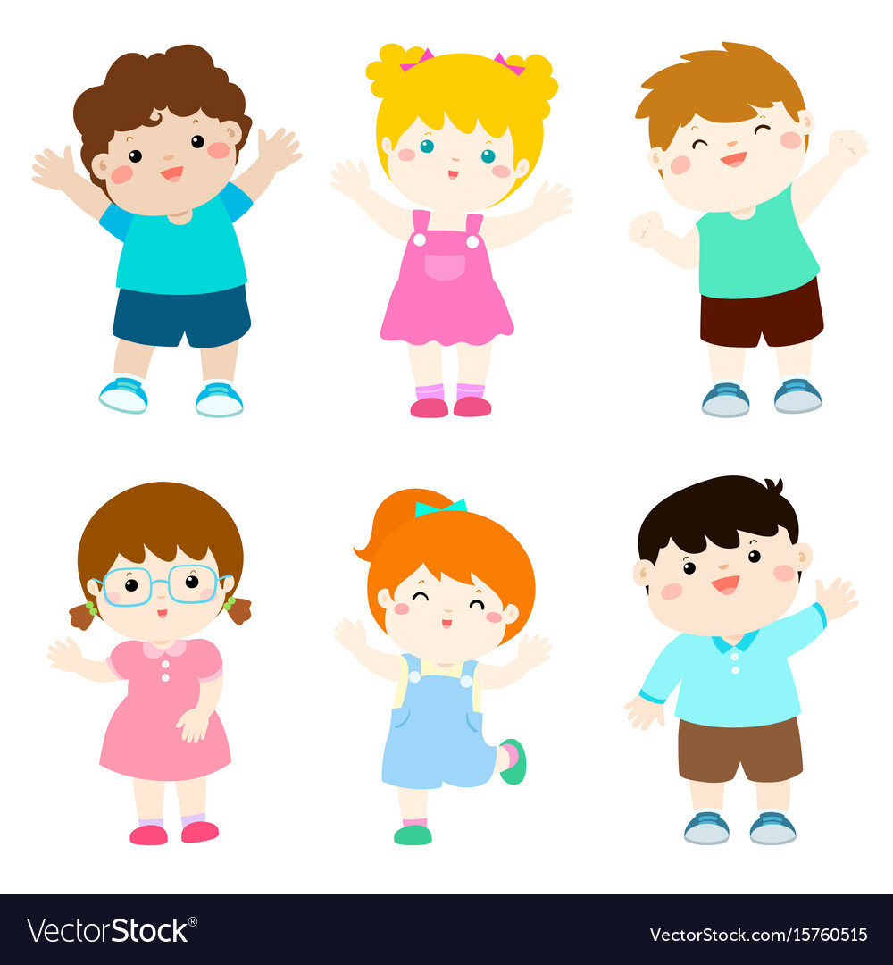 Happy kids variety nationality cartoon Royalty Free Vector