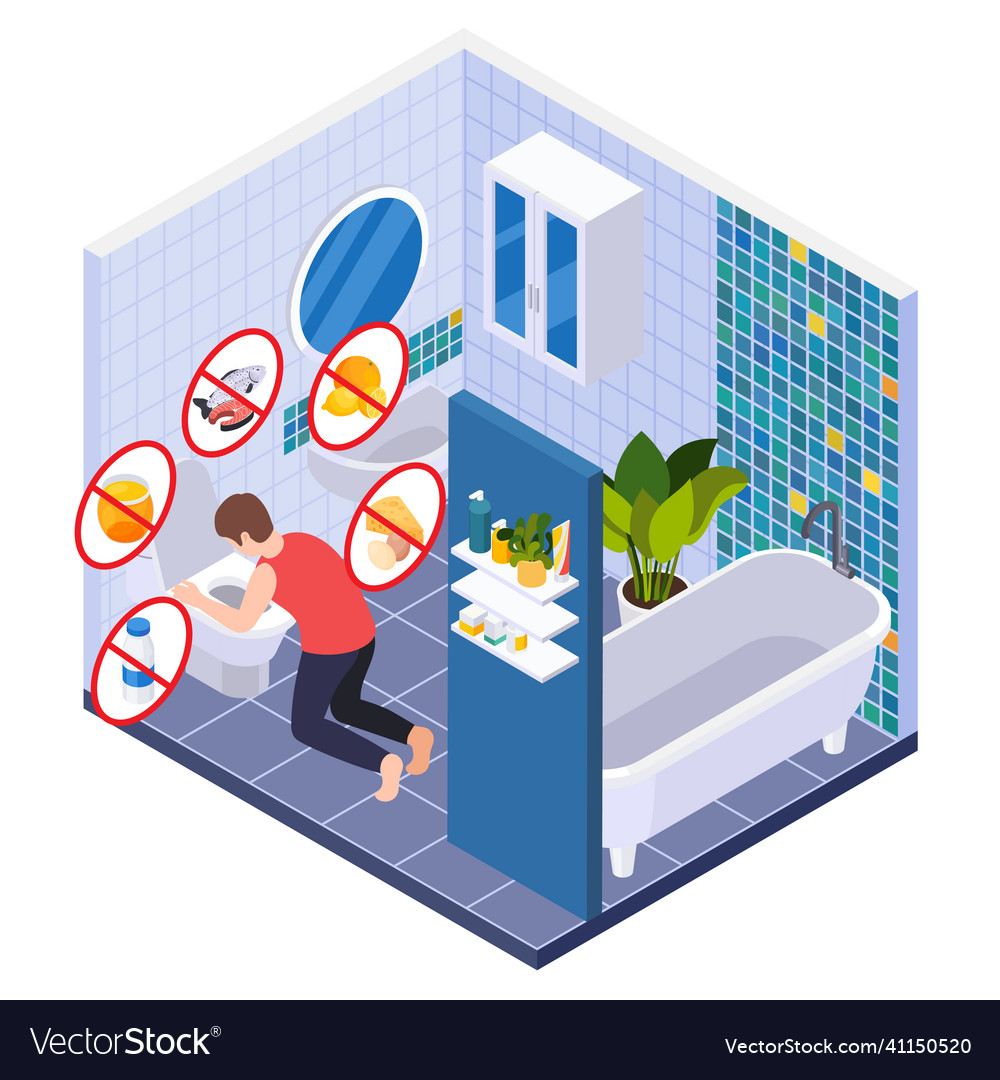 Allergy vomit isometric composition Royalty Free Vector