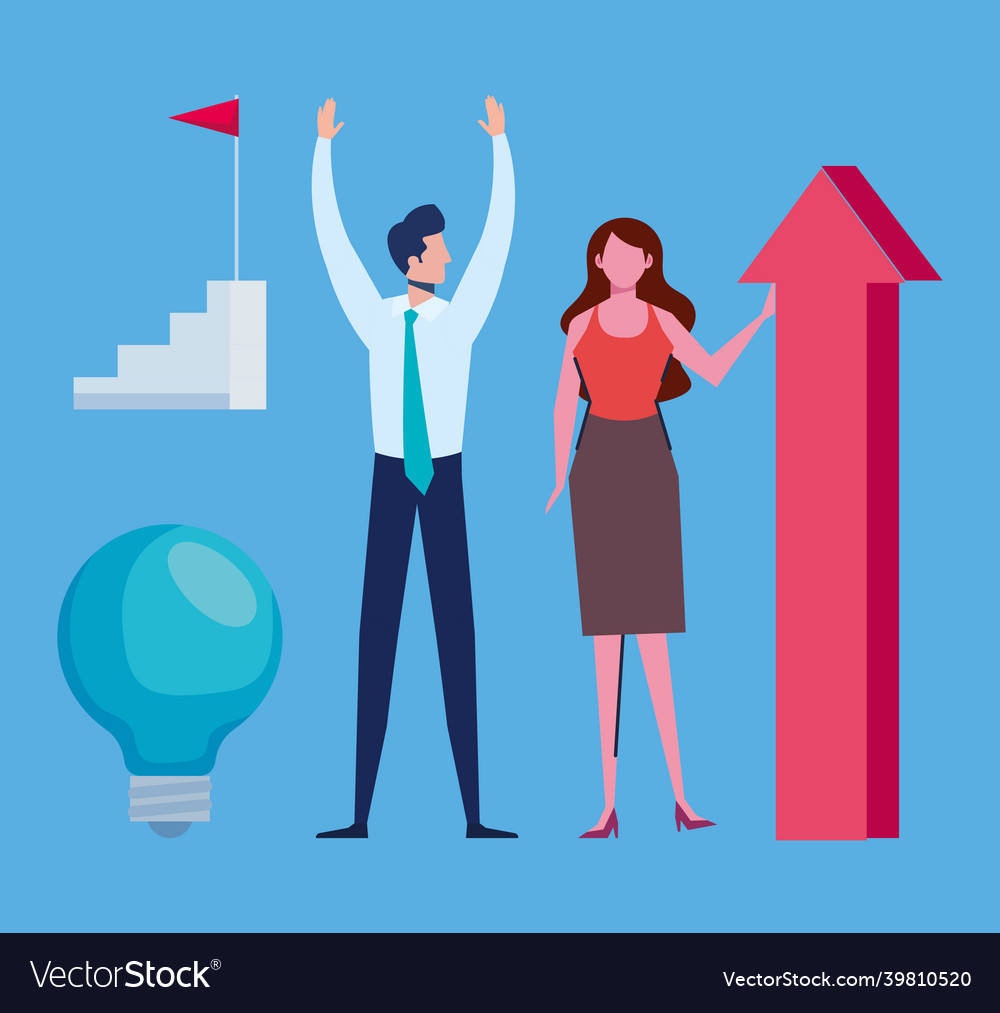 Business couple and icons Royalty Free Vector Image