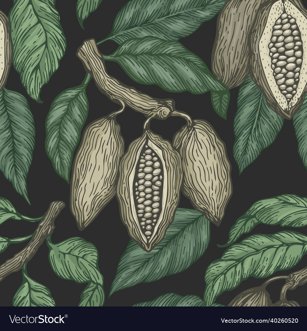 Cocoa color seamless pattern retro tree Royalty Free Vector