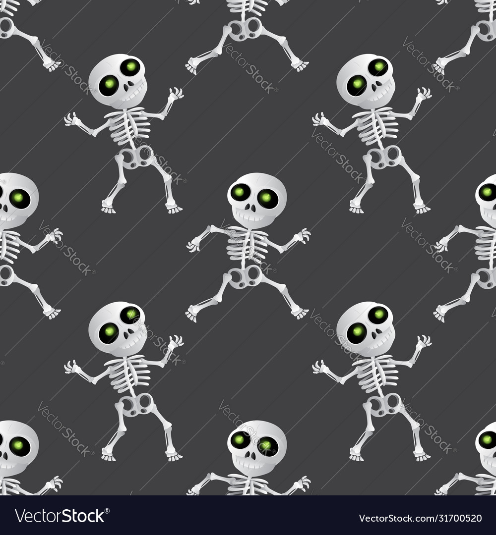 Happy cartoon skeleton seamless pattern on dark Vector Image