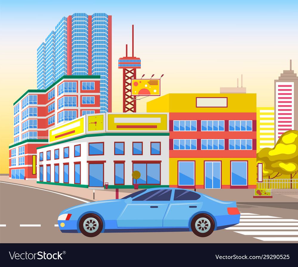 Cityscape with riding car transport in city Vector Image