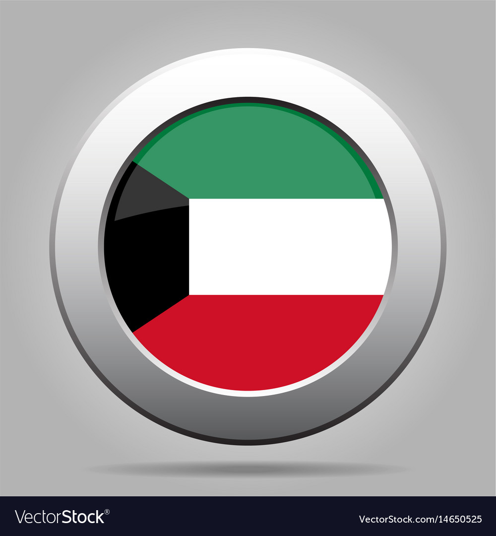 Flag of kuwait shiny metal gray round button