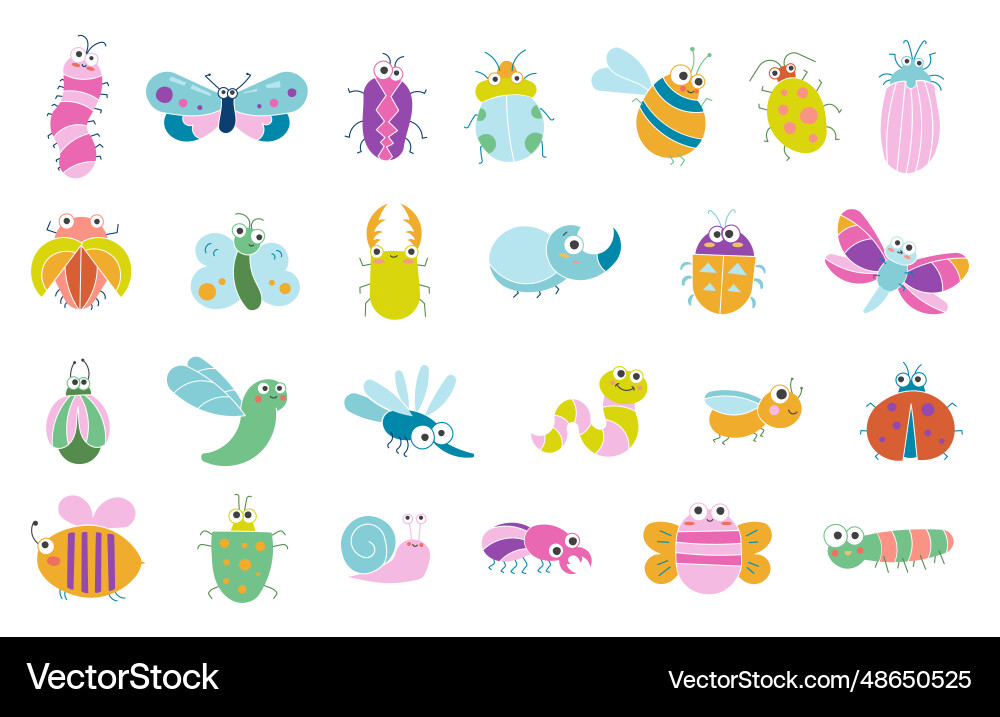 Insects cartoon characters small animals Vector Image