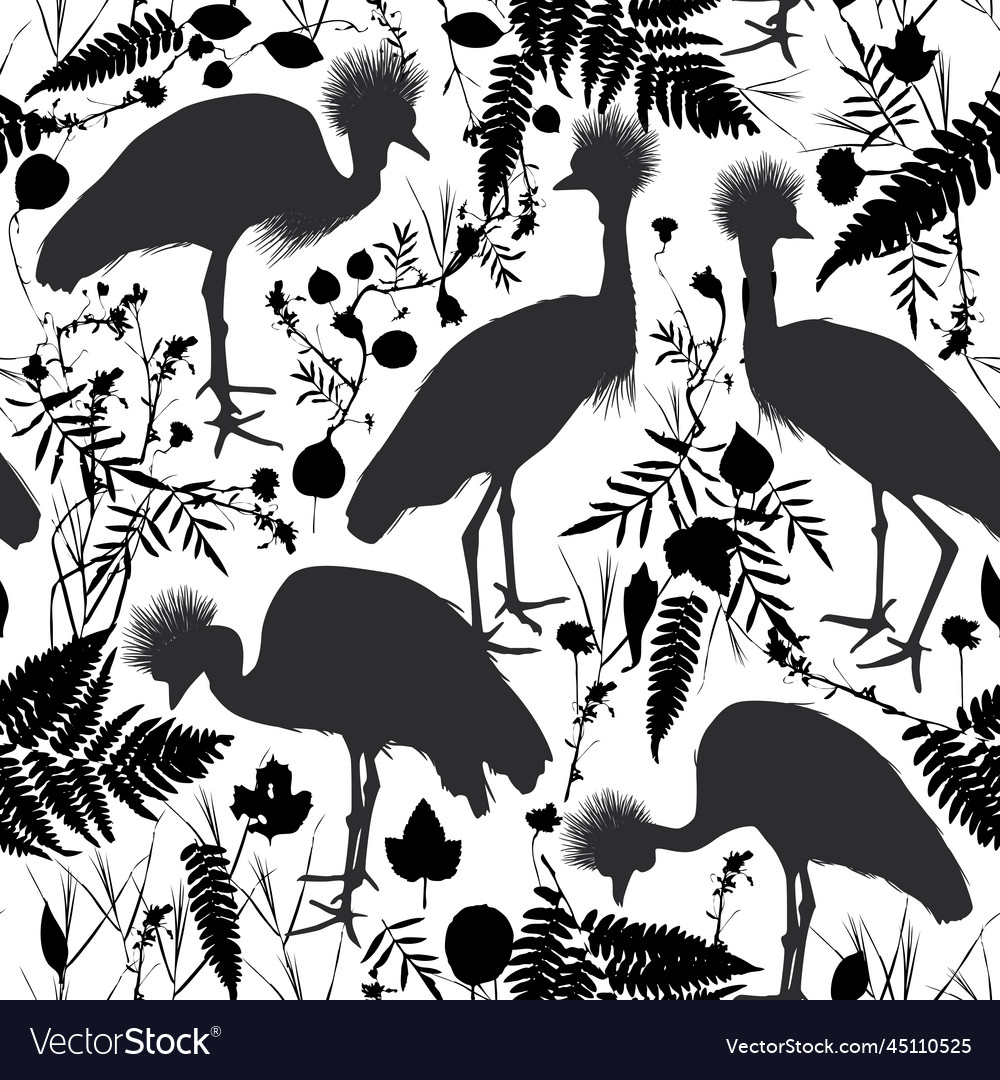 Seamless pattern grey crowned crane black Vector Image