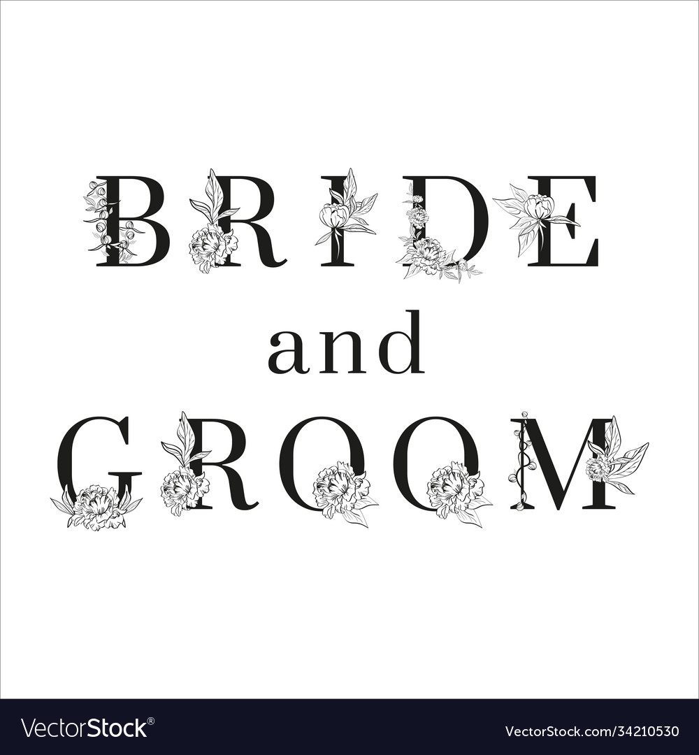 Lettering bride and groom inscription for Vector Image