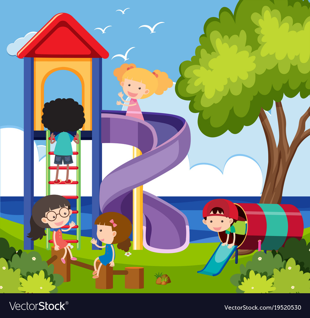 Many children having fun in the playground Vector Image