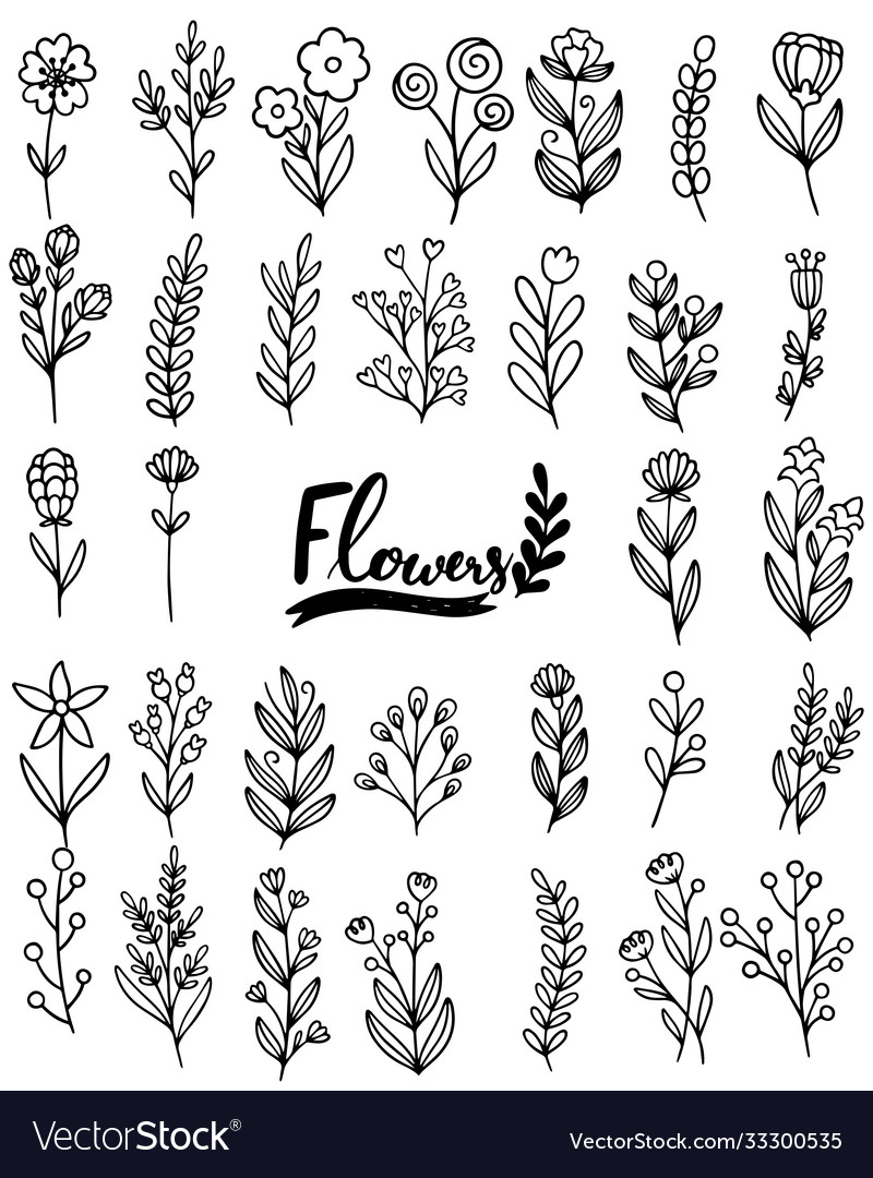 0090 hand drawn flowers doodle Royalty Free Vector Image