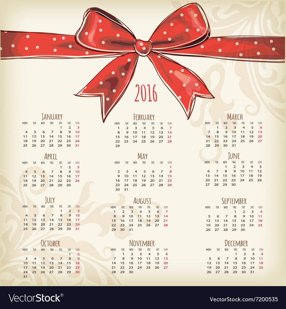 Calendar for the year Royalty Free Vector Image