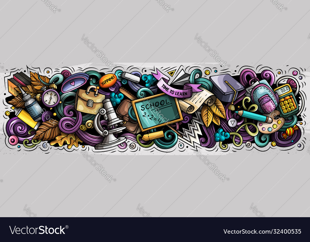 Cartoon cute doodles school banner design vector image Cartoon cute doodles school banner design