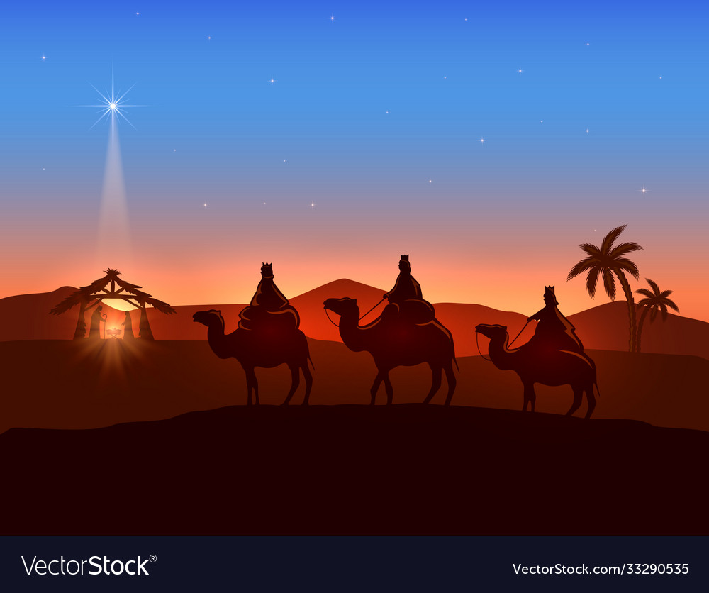 Christmas theme with three wise men and shining Vector Image