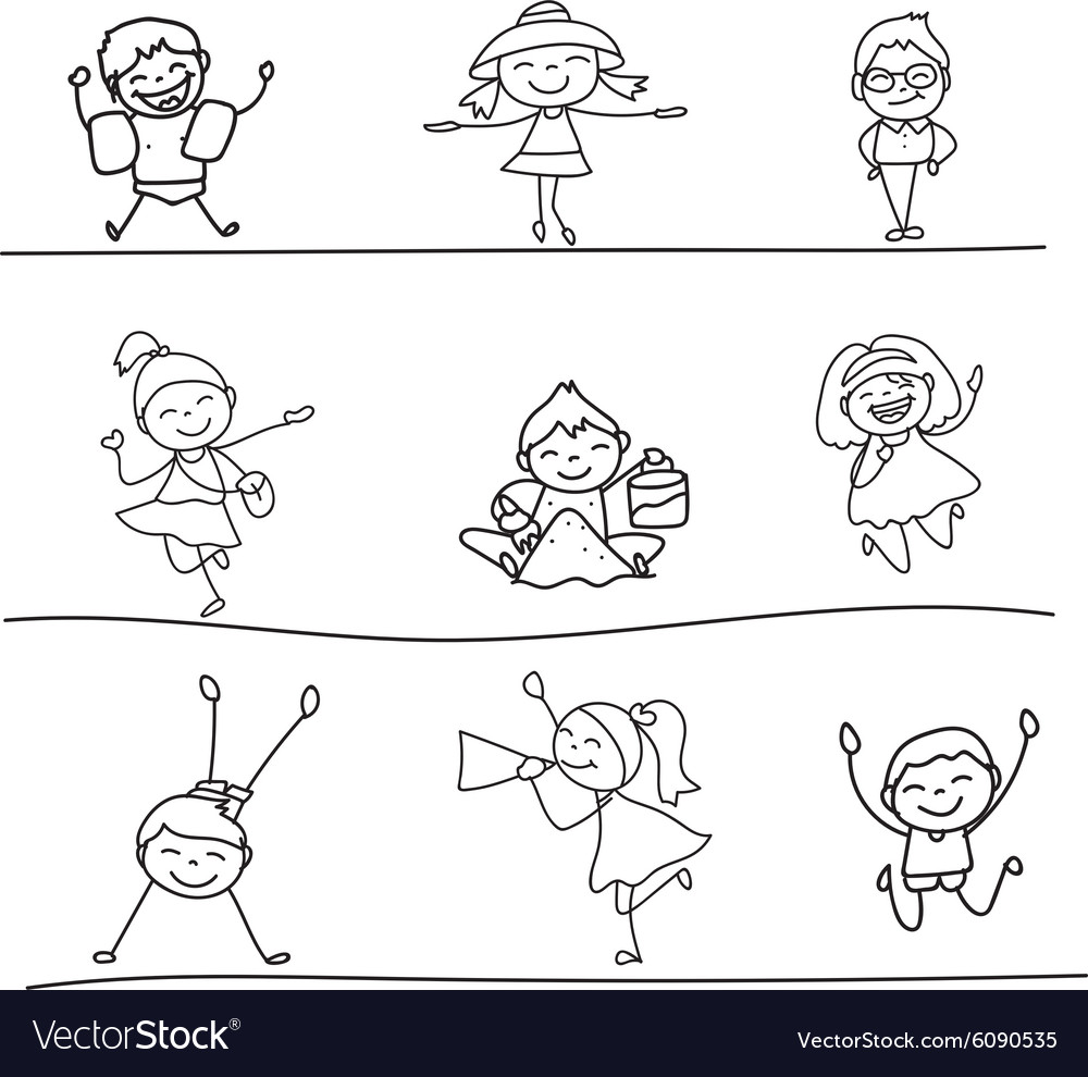 Hand Drawing Cartoon Character Happy Kids Stock Vector - Illustration of  pencil, kids: 41551773