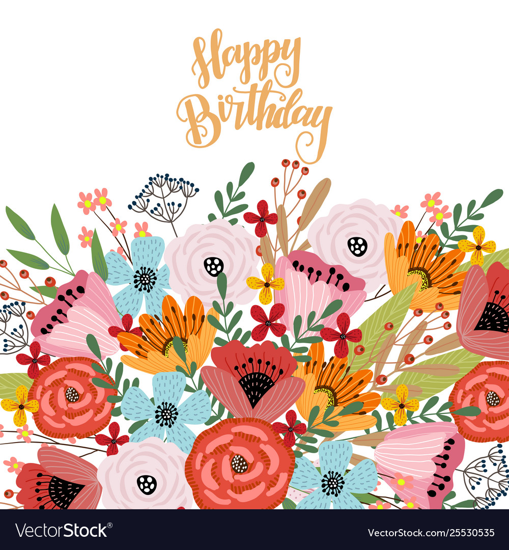  Happy  birthday  postcard  template with cute hand Vector Image