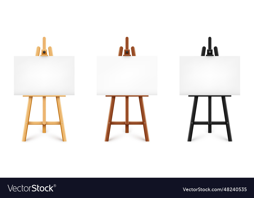 Realistic paint desk with blank white canvas Vector Image