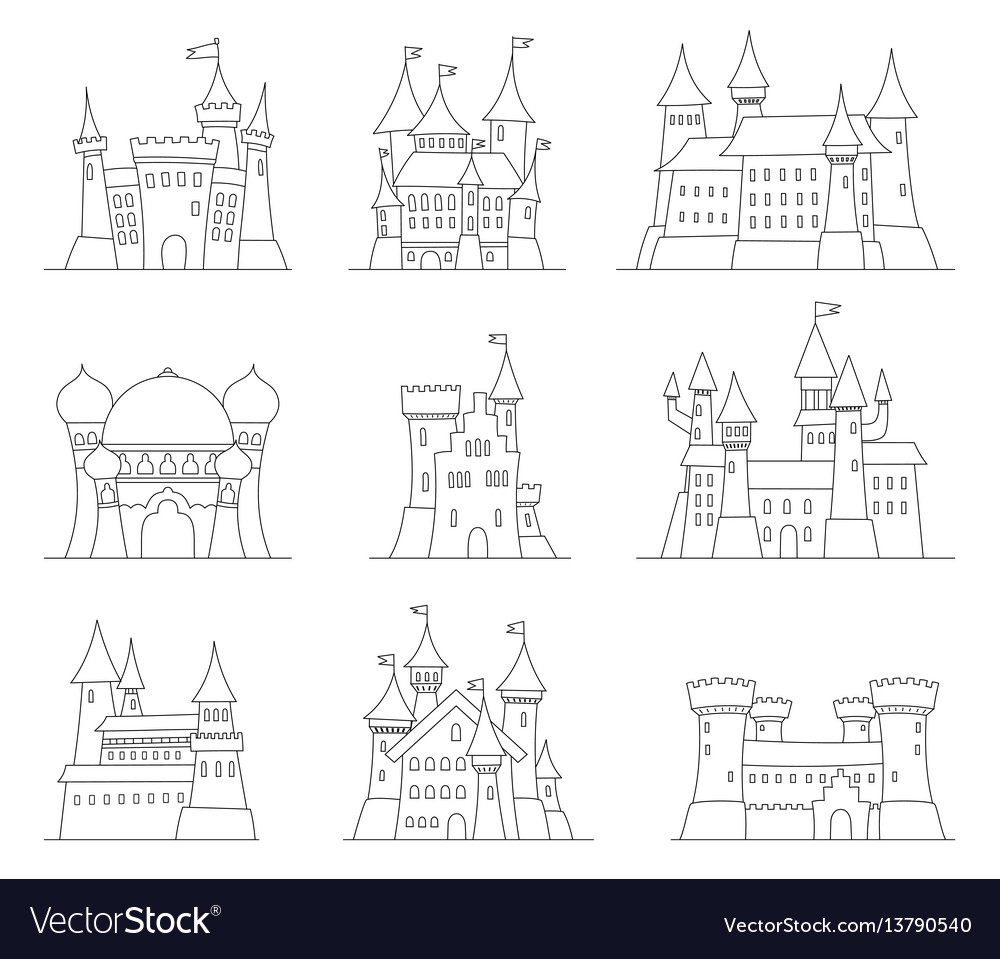 Castles and fortresses flat design icons Vector Image