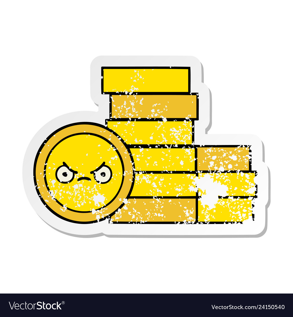 Distressed Sticker Of A Cute Cartoon Coins Vector Image