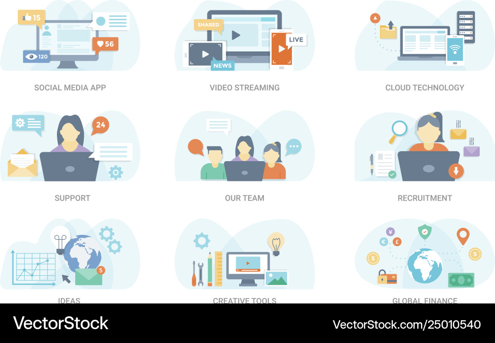 Flat concept bundle Royalty Free Vector Image - VectorStock